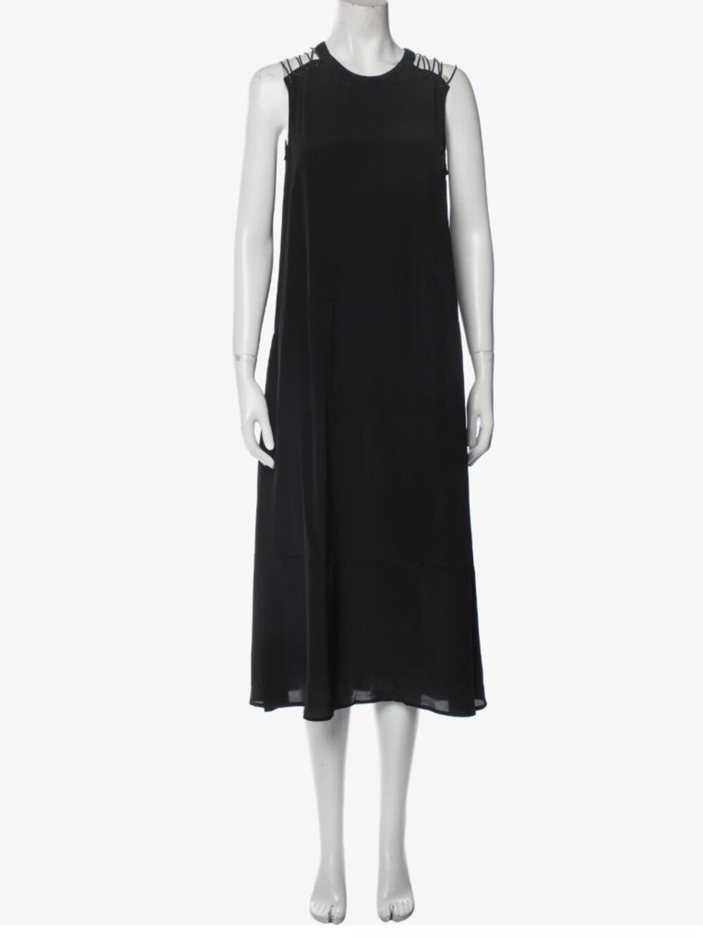 nomia Black Sleeveless Midi Dress with Shoulder Ring Details